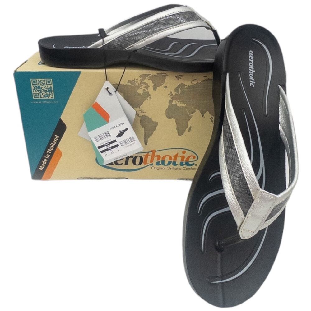 Aerothotic Women's Cupid Arch Support Comfort Thong Sandals 9 Women's Silver